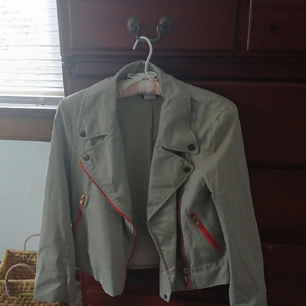 J. Crew Olive Green Jacket with Red Accents